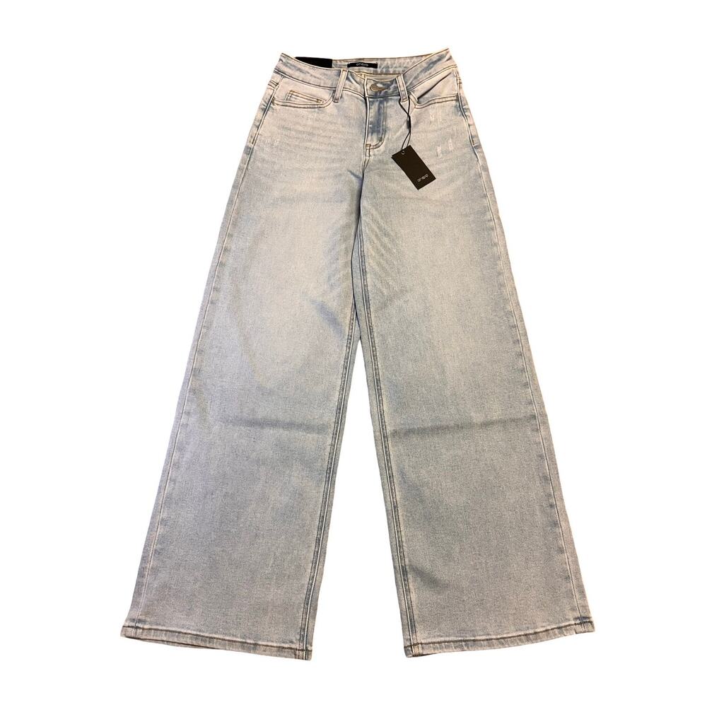 Oneso Womens Mid Rise Wide Leg Jeans Size 26 Light Wash Distressed Denim NWT